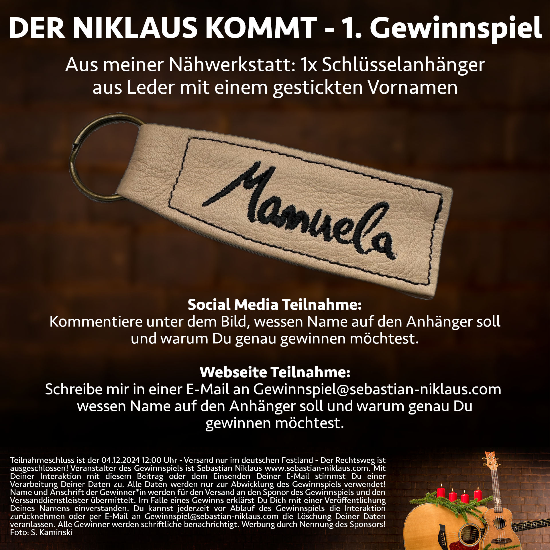 Der Niklaus kommt - 1. Gewinnspiel Schlüsselanhänger aus Leder mit Vornamen als Stickerei