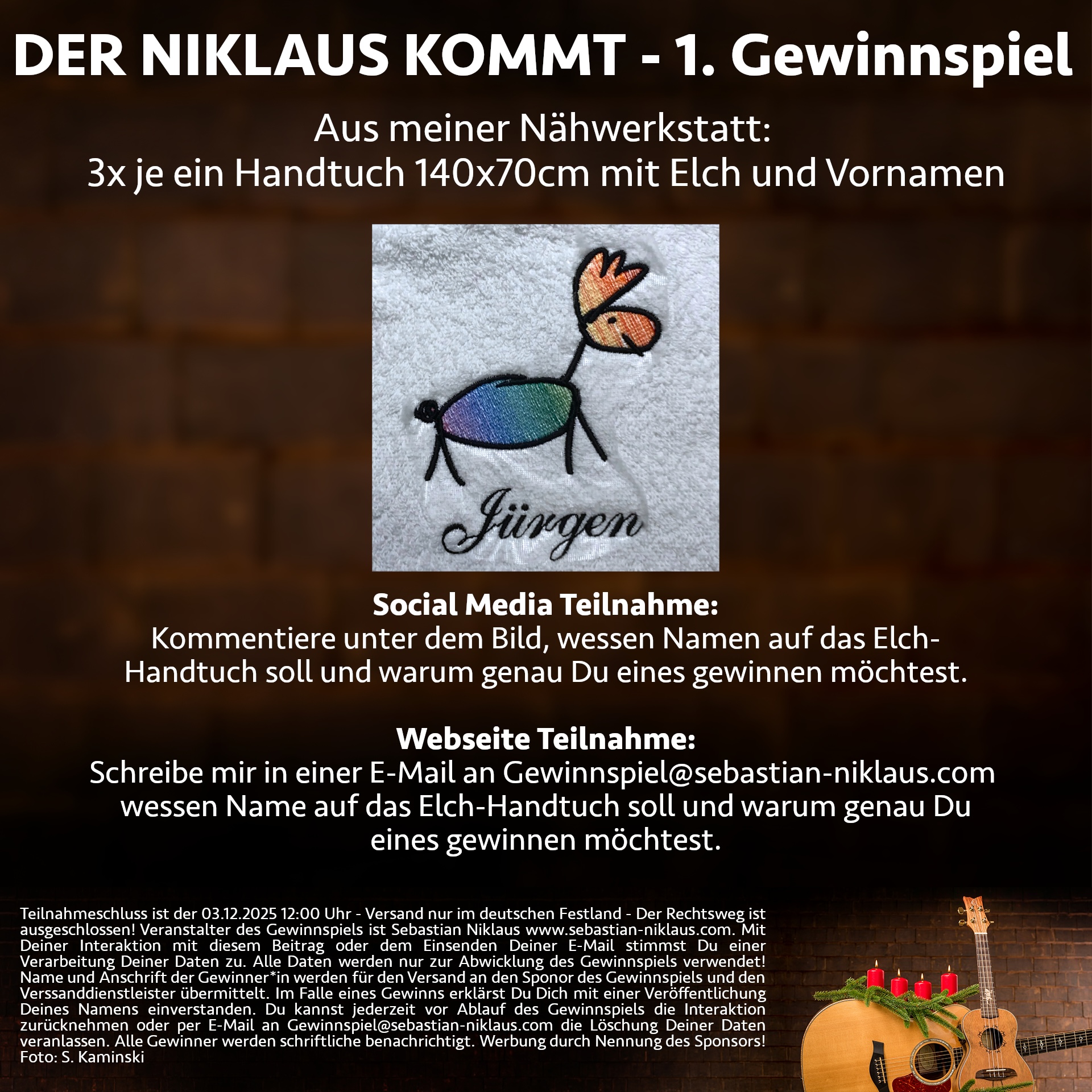 Elch auf Handtuch - Gewinnspiel 3x je ein Handtuch mit Stickerei und Vornamen