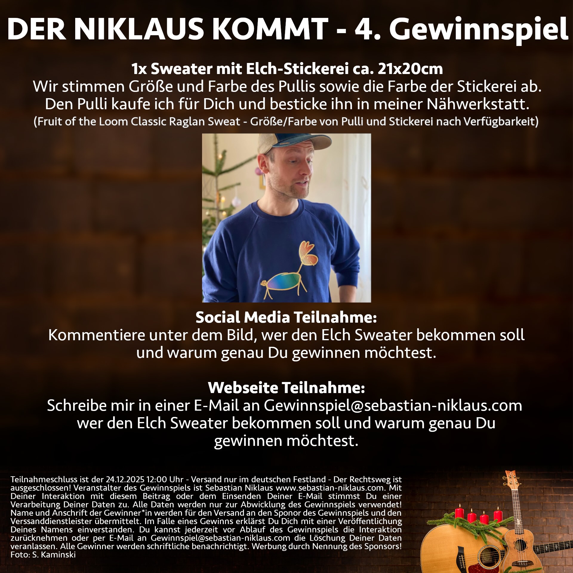 Der Niklaus kommt Gewinnspiel zum 4. Advent - Sweater bestickt mit dem Elch von Sebastian Niklaus