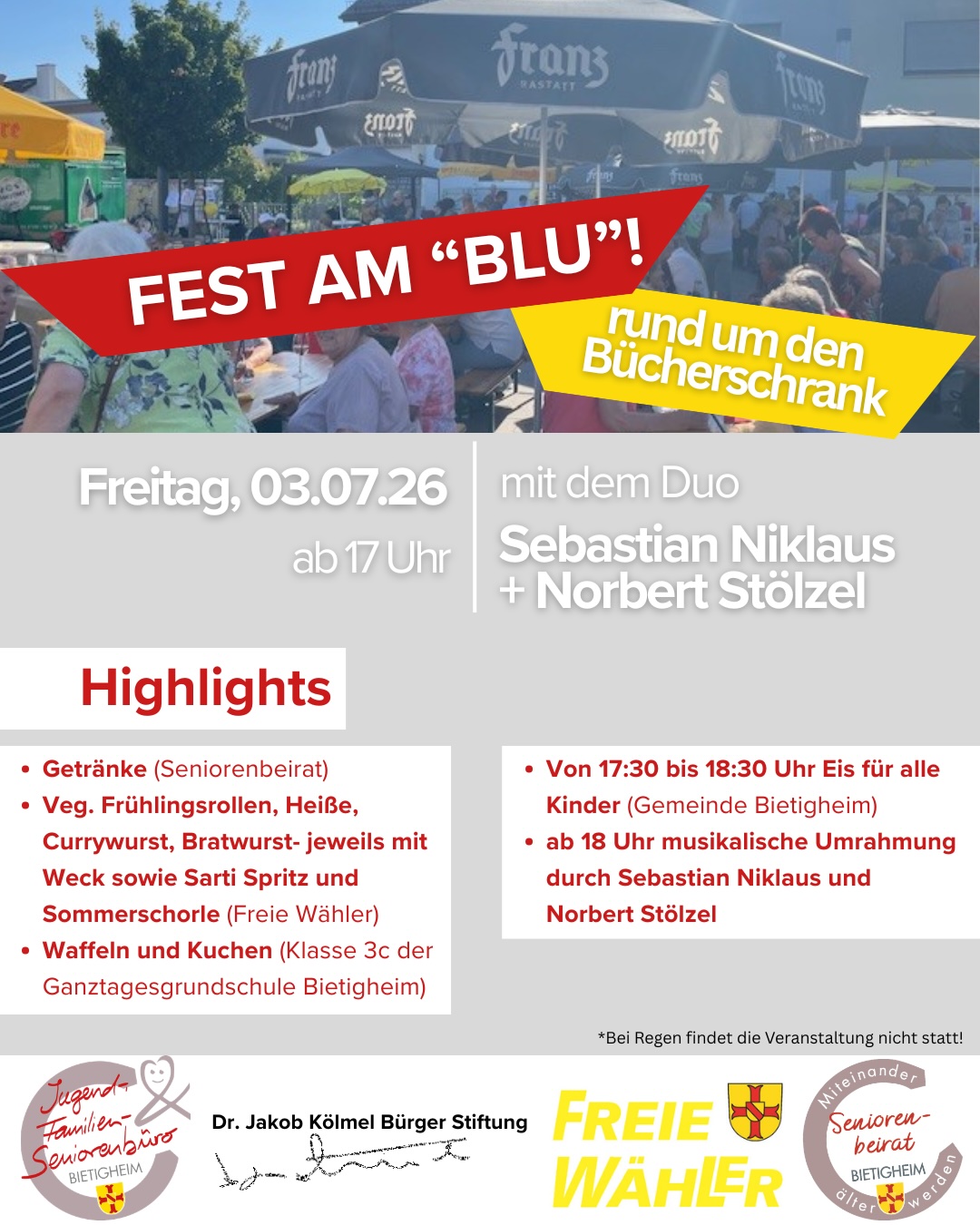 3. Juli 2026 Konzert im Duo beim Fest am Blu in Bietigheim (Baden)